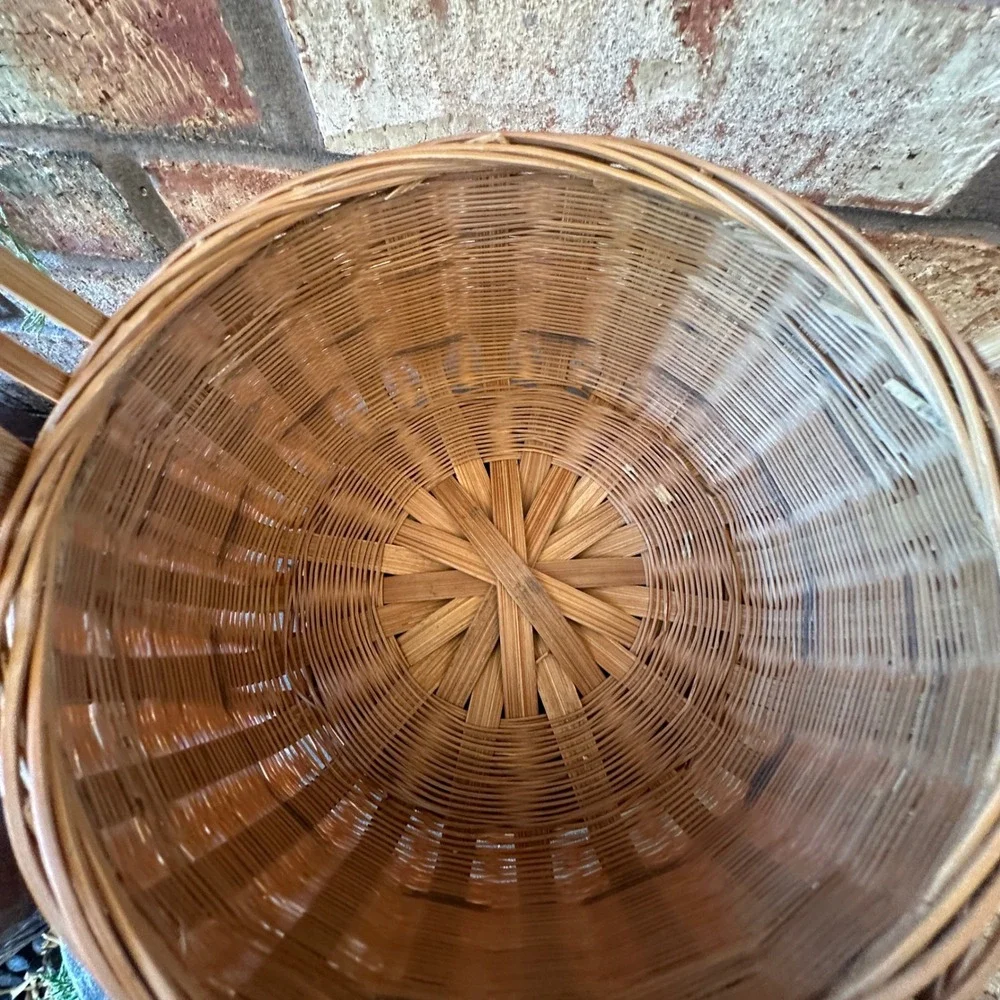 Vintage Woven Bamboo 2 Tier Wedding Basket Picnic Carrier with Handle Brown